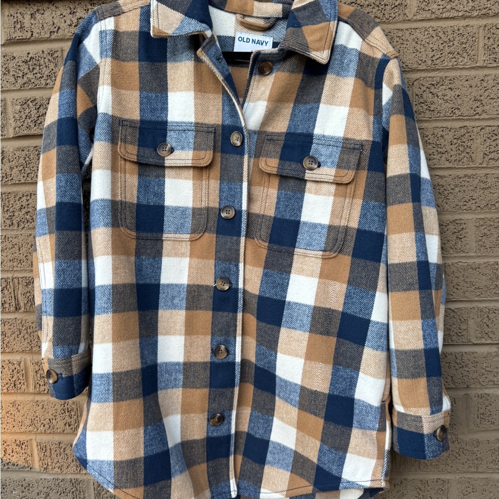 Old Navy Women’s Flannel Shacket- Navy and Tan